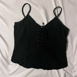 Cute Black Tank With Little Lace Up